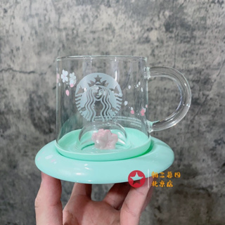 Starbucks官方正品！韓國星巴克杯子創意296ml櫻花玻璃杯𥰆杯墊小資馬克杯咖啡杯果汁珍奶茶奶昔茶水杯
