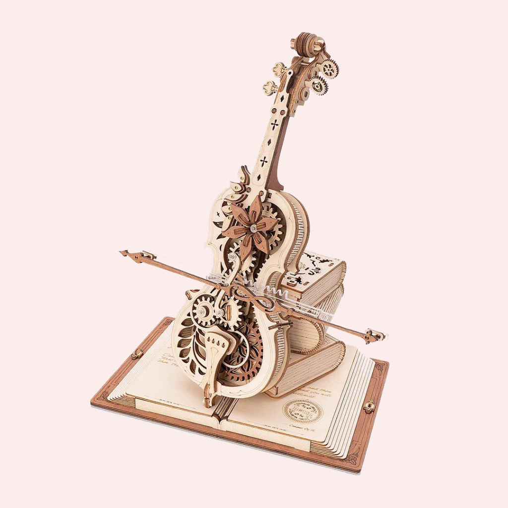 Robotime 秘境大提琴 若態 若客 木質拼裝模型3d立體拼圖手工diy 木製音樂盒  大提琴模型套件 獨特禮物