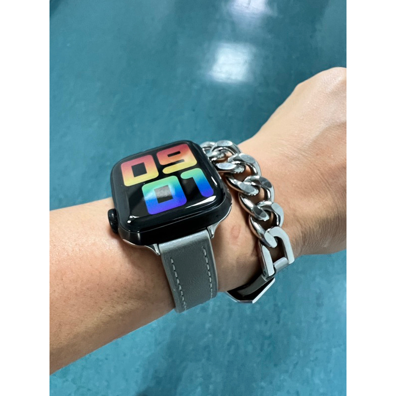 二手錶帶 Apple Watch S6 -40mm 玫瑰金 質感灰雙圈皮帶