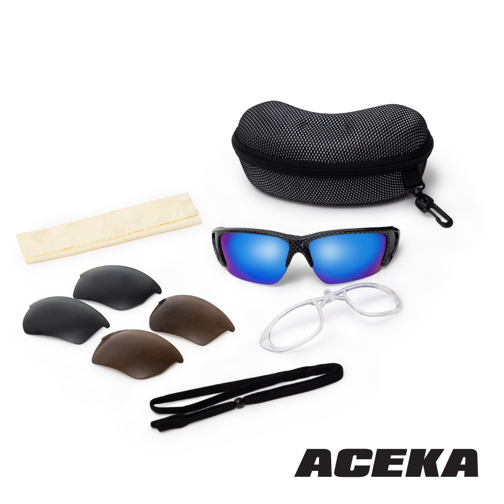 【ACEKA】T-Rex時尚潮流碳纖紋格運動太陽眼鏡-含三組鏡片《屋外生活》運動眼鏡 戶外 旅行 休閒活動