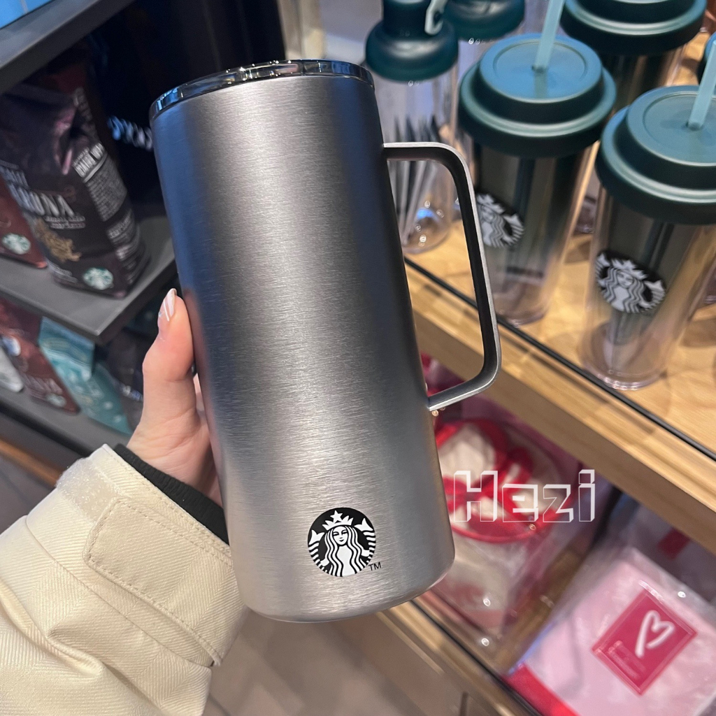 Starbucks官方正品！韓國星巴克杯子2023簡約白色銀灰漸變不銹鋼桌面杯咖啡杯露營老幹部果汁珍奶茶奶昔茶