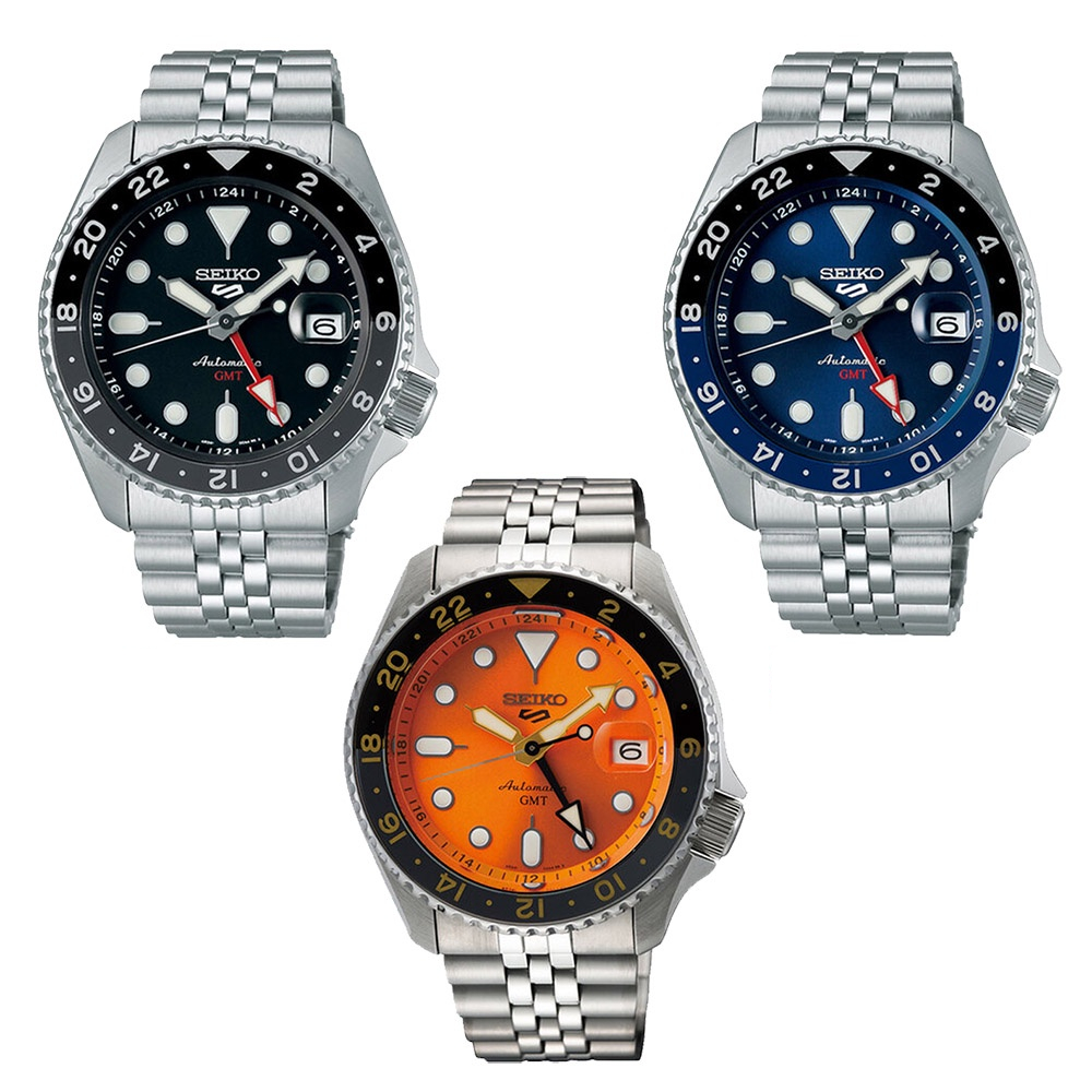 SEIKO精工5 Sports經典SKX GMT 不鏽鋼帶機械錶 黑水鬼款 公司貨(三款任選 均一價) SK014