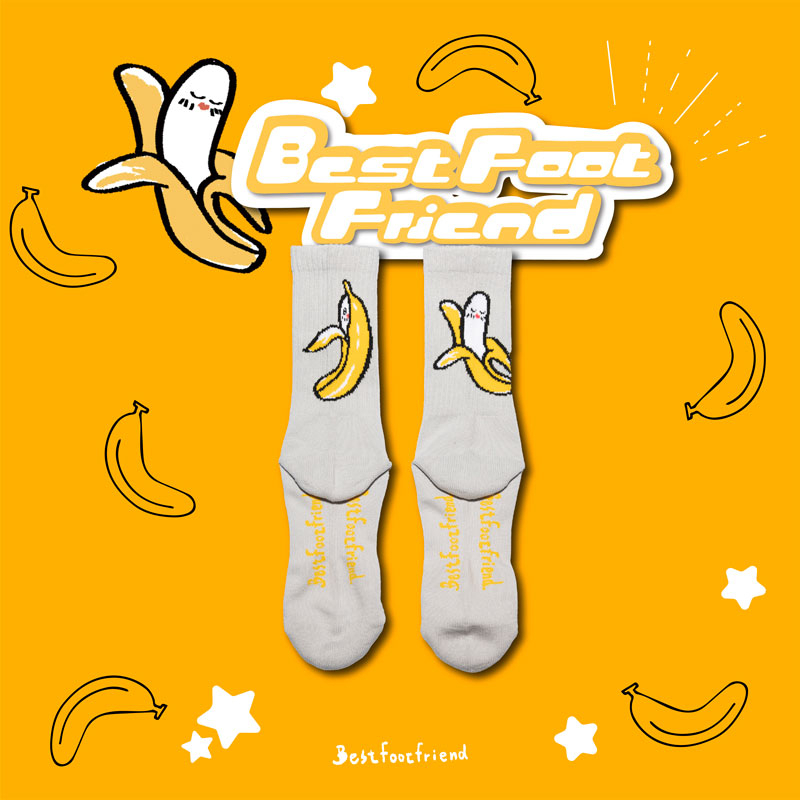 BEST FOOT FRIEND BF23003-GY CARTOON BANANA 卡通香蕉 中筒襪 小腿襪 (淺灰)