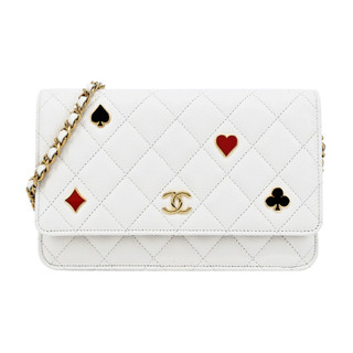 CHANEL 新款度假系列經典LOGO 菱格紋小牛皮WOC手拿/斜背包(白色)｜JS Maxx官方旗艦館