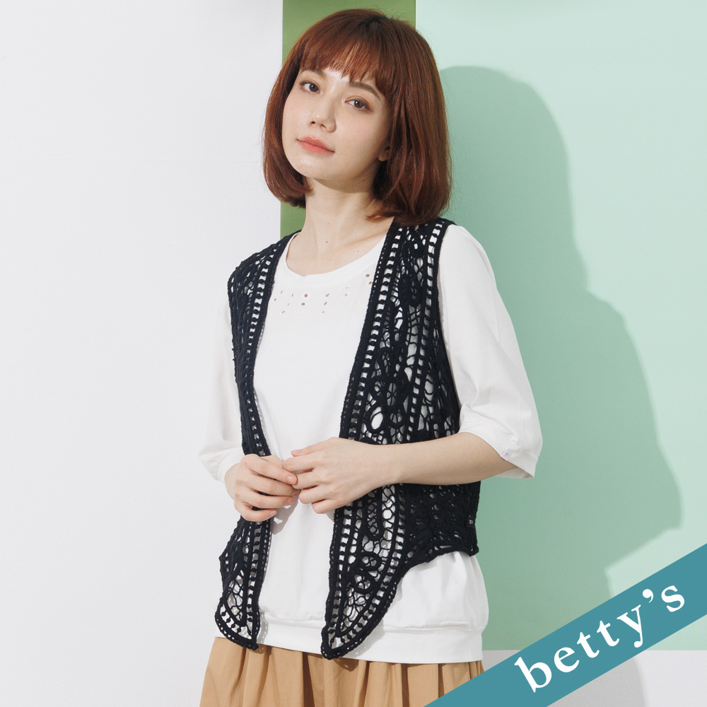 betty’s貝蒂思(21)針織蕾絲縷空綁帶背心(黑色)