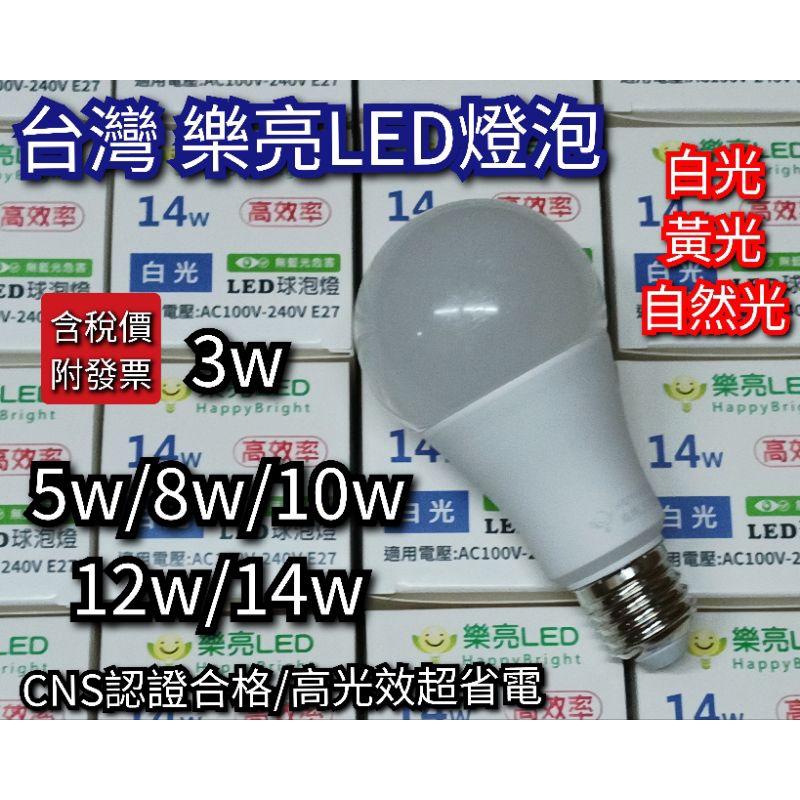 CNS國家認證 🇹🇼一線大廠品牌｜樂亮 LED 燈泡 3W 5W 8W 10W 12W 14w（白光 黃光 自然光）