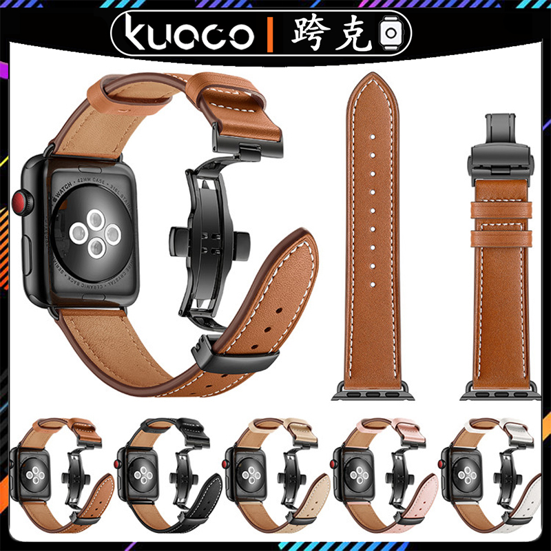 適用於Apple watch愛馬仕同款蝴蝶釦錶帶 蘋果手錶Ultra2錶帶 iwatch123456789SE代牛皮錶帶