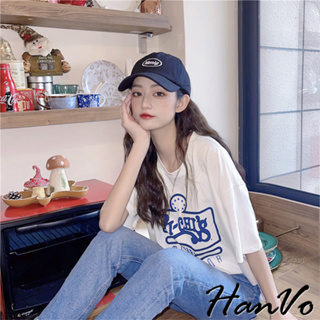 【HanVo】字母圖案親膚透氣純棉上衣 休閒舒適短袖上衣 韓國女裝 女生衣著 0010