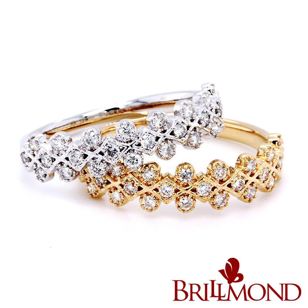 【BRILLMOND】天然鑽石線戒 PT950鉑金 18K黃金 繁花鑽戒雙色選(天然鑽石總重30分)