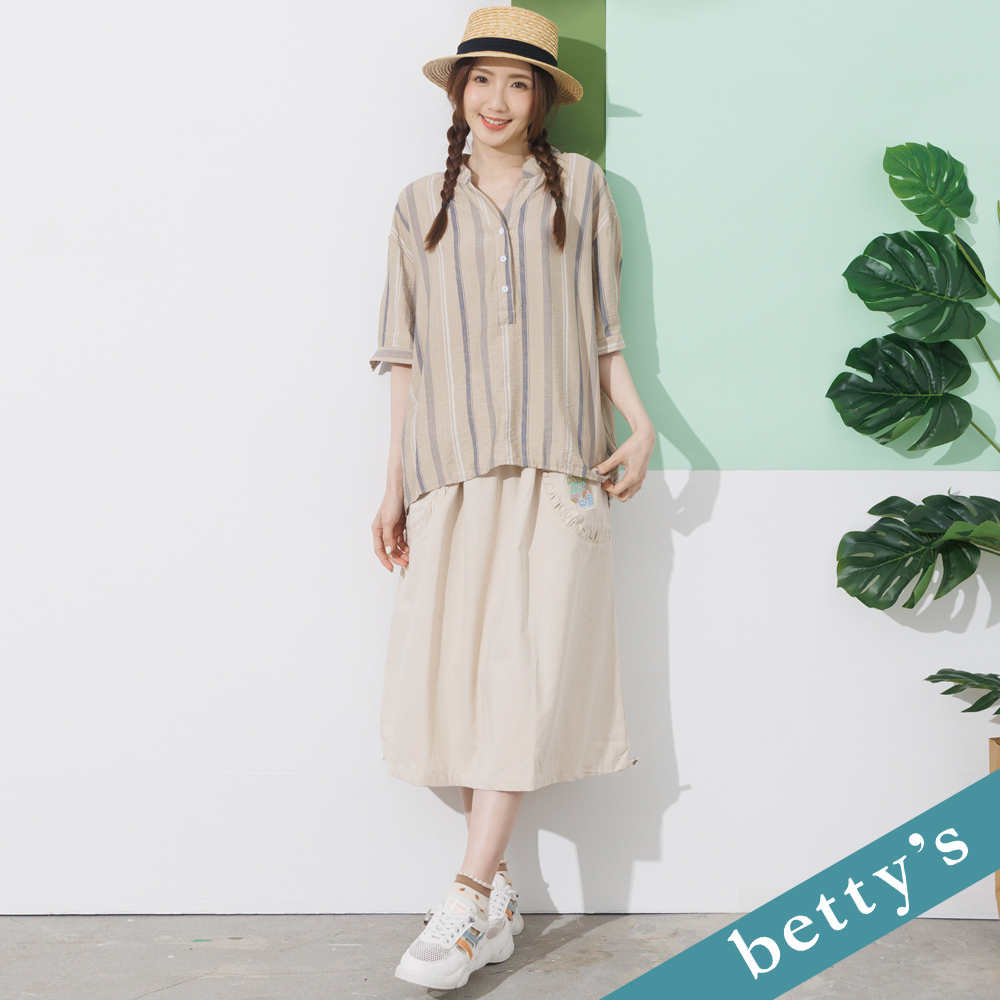 betty’s貝蒂思(21)鬆緊腰口袋印花長裙(卡其)