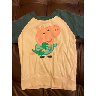 【二手童裝】Lativ 佩佩豬 粉紅豬小妹 喬治 墨綠+白色 長袖T恤，尺寸110公分