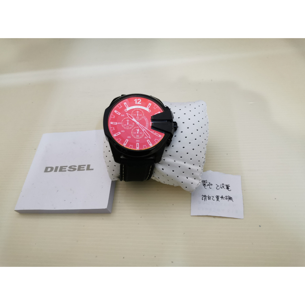 電池無效需更換 二手 原廠 正品 迪賽 DIESEL Mega DZ-432 三眼 手錶 如圖賣 2千也可用各種物品換