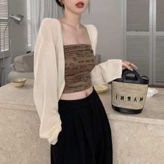 【JODIES】米白色溫柔風防曬冰絲針織開衫女 夏季薄款吊帶裙小可愛外搭 空調衫小罩衫 披肩上衣 女生長袖防曬衣服