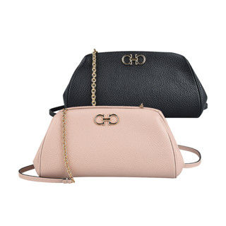Salvatore Ferragamo 金屬雙環LOGO小牛皮拉鍊鏈帶斜揹包(迷你/兩色)