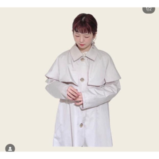 日本sm2旗下品牌米白色斗篷長袖長版風衣外套大衣