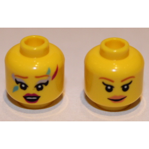 LEGO 樂高 黃色 人偶頭 雙面臉 棕色眉毛 紅唇張開嘴/桃唇 微笑 化妝和麵部彩繪圖案 3626cpb2794