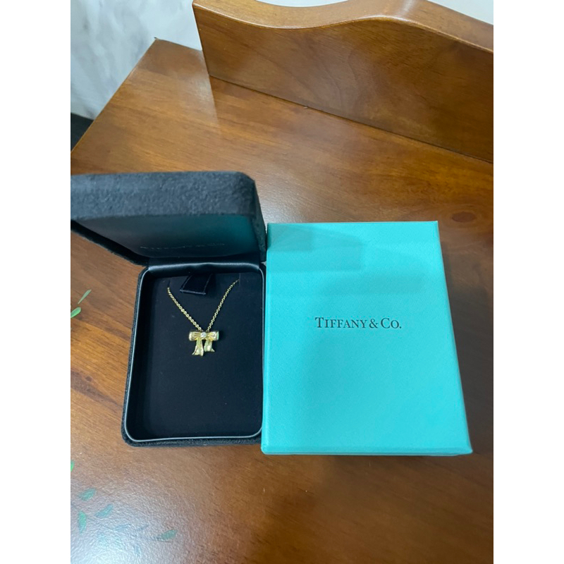 Tiffany 黃18k金鑽石🎀蝴蝶結單鑽項鍊加分