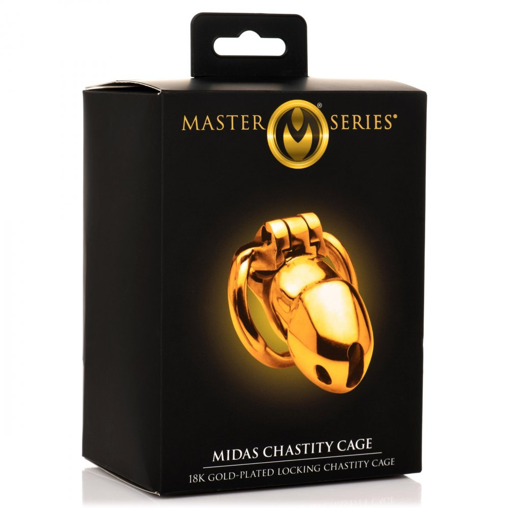 Midas 18K Gold-Plated Locking Chastity Cage 18K 鍍金帶鎖男性貞操帶鳥籠