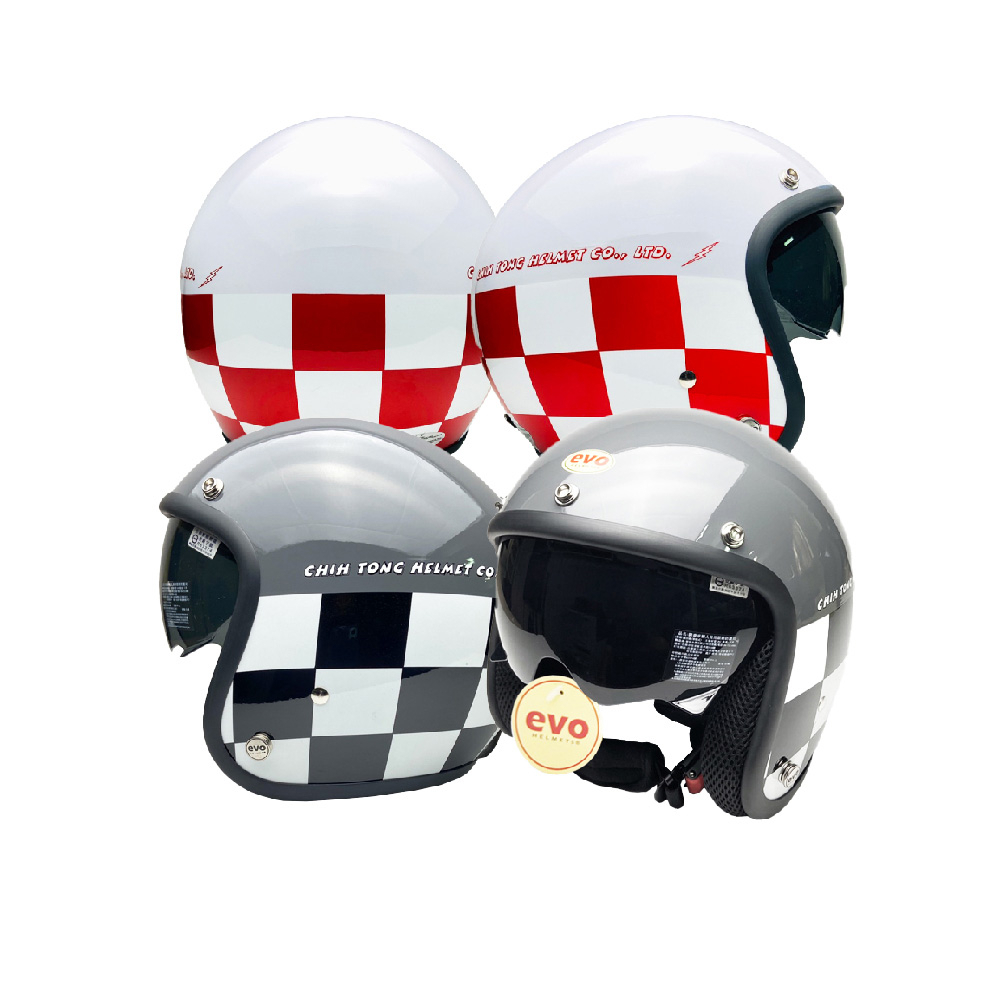 imini EVO  賽車格 復古 騎士帽 棋盤格 美式 3/4罩安全帽 安全帽 內墨鏡