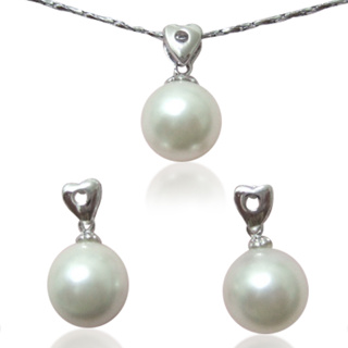 【小樂珠寶】犒賞母親節超值二件式套組項鍊耳環(3A南洋深海貝珍珠)