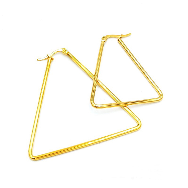 線條耳環 歐美夜店風 金色三角形 醫療鋼管狀垂墜大耳釘 艾豆『B4179』