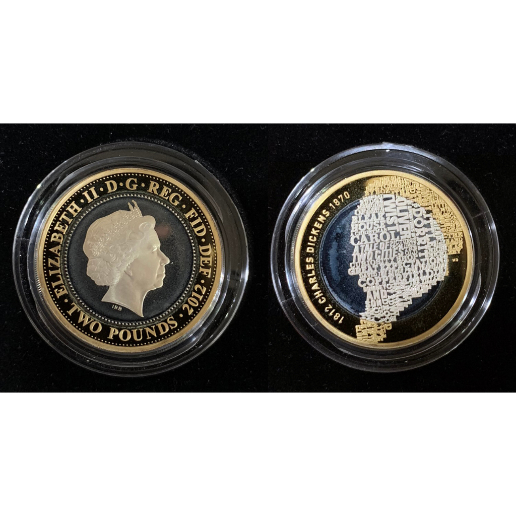 全新2012年英國查爾斯·狄更斯誕辰200周年2英鎊紀念銀幣-PROOF- KM# 1224a