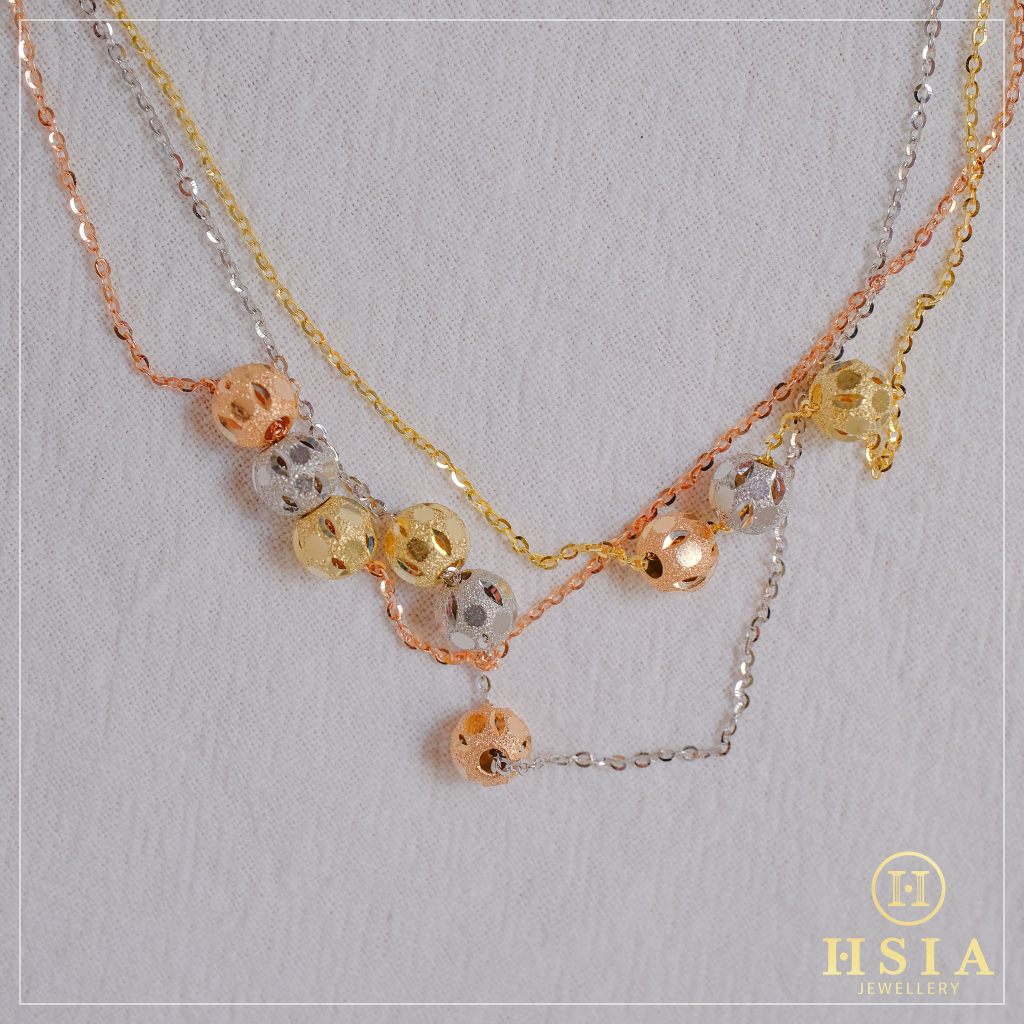 【HSIA珠寶】14K三色彩球項鍊：純14K、義大利K金、三色金、金項鍊、鎖骨鍊、14K、585、母親節