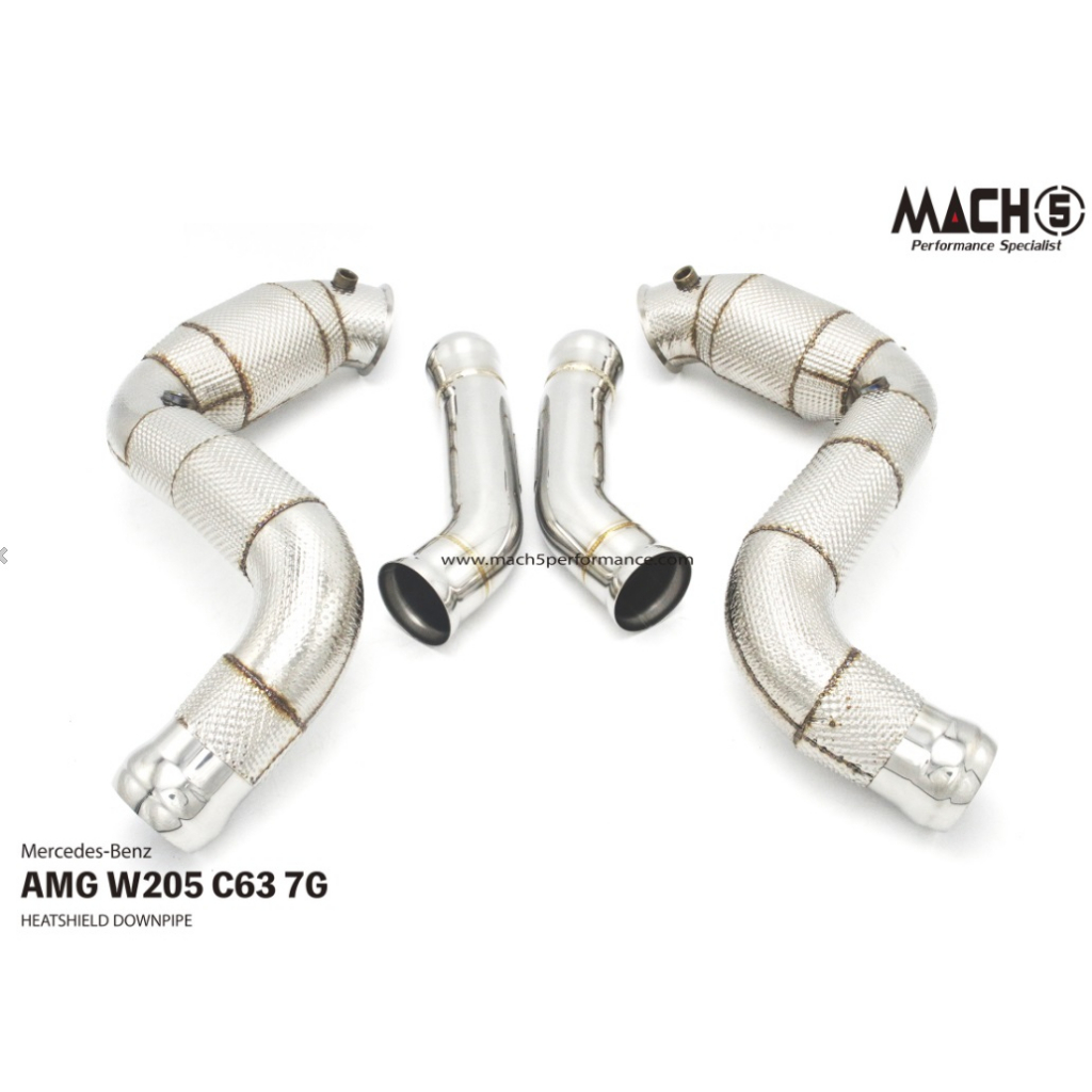 XM碳纖維精品 BENZ W205 AMG C63 7速 MACH5 Downpipe 不鏽鋼 排氣管 直通 三元催化