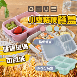 小麥梗 便當盒 三格 生菜 外帶盒 環保 低碳 露營 附密封蓋子 保鮮盒 4色【WECAMED】