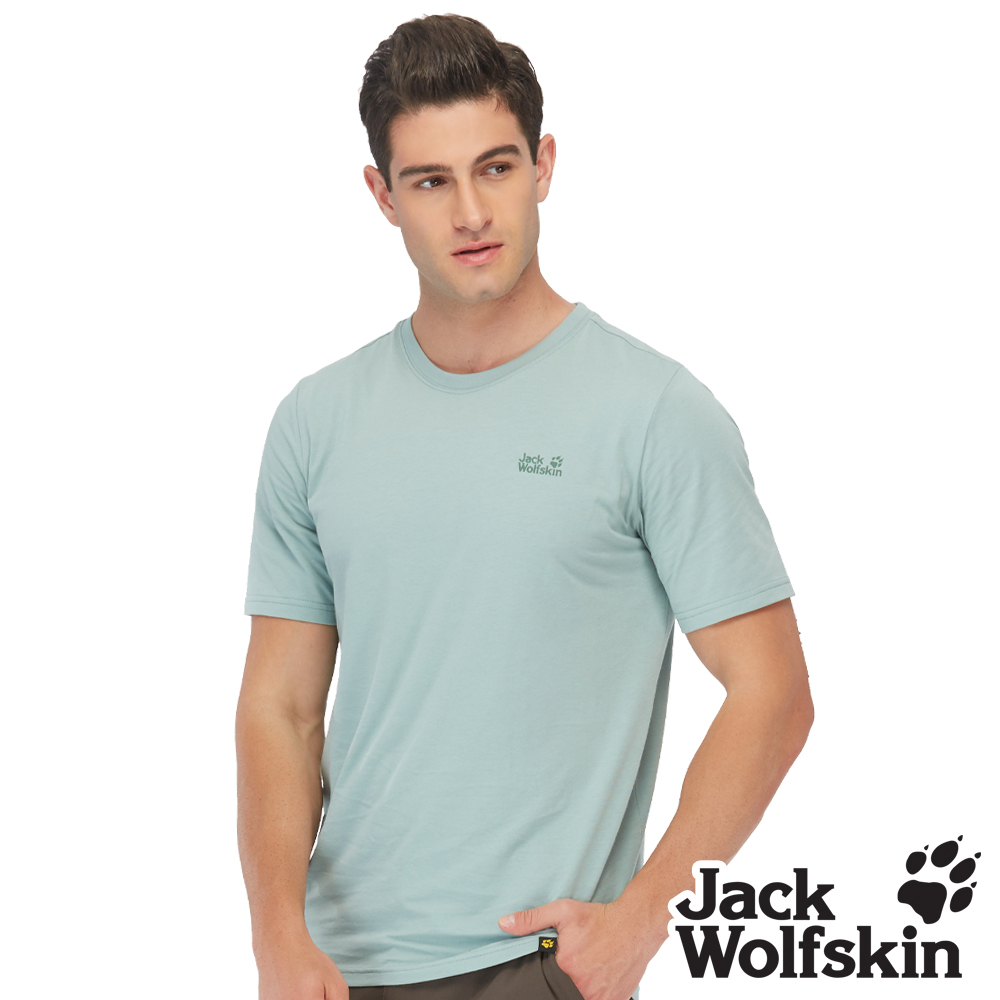 【Jack wolfskin 飛狼】男 涼感棉圓領短袖排汗衣 素T恤『湖水綠』