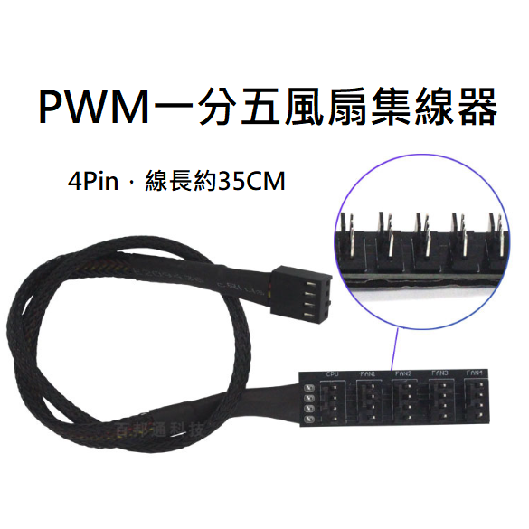 溫控PWM風扇集線器 4pin，一分五