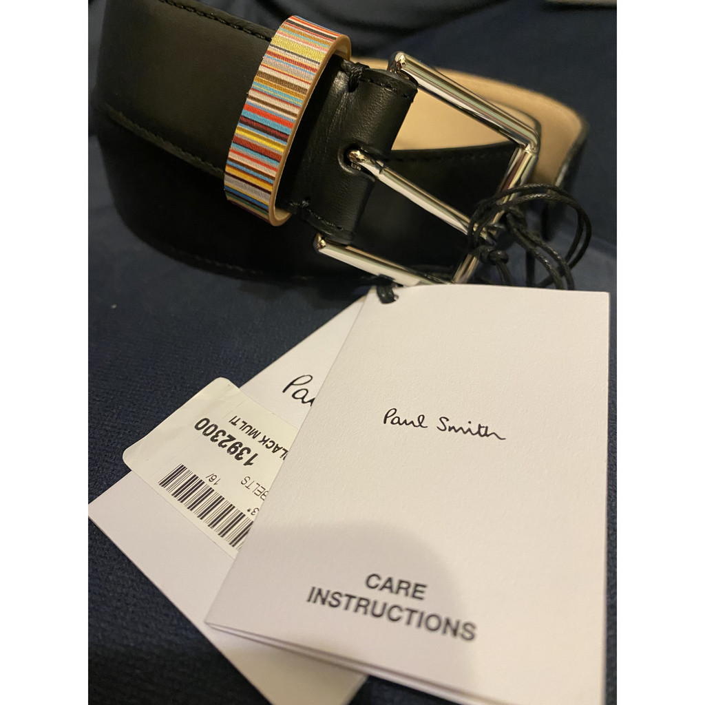 @L-store@Sale 現貨 全新真品 新款 Paul Smith 經典彩色皮環 黑色真皮皮帶 低調簡約 PS