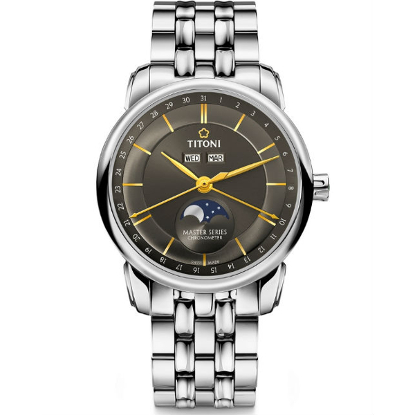 TITONI 瑞士梅花錶 94588S-637 大師系列 MASTER_SER. 機械腕錶/晶炭灰面 41mm