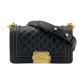 Chanel Boy 仿舊金雙C粒紋牛皮掀蓋斜揹包-20cm(A67085-黑)