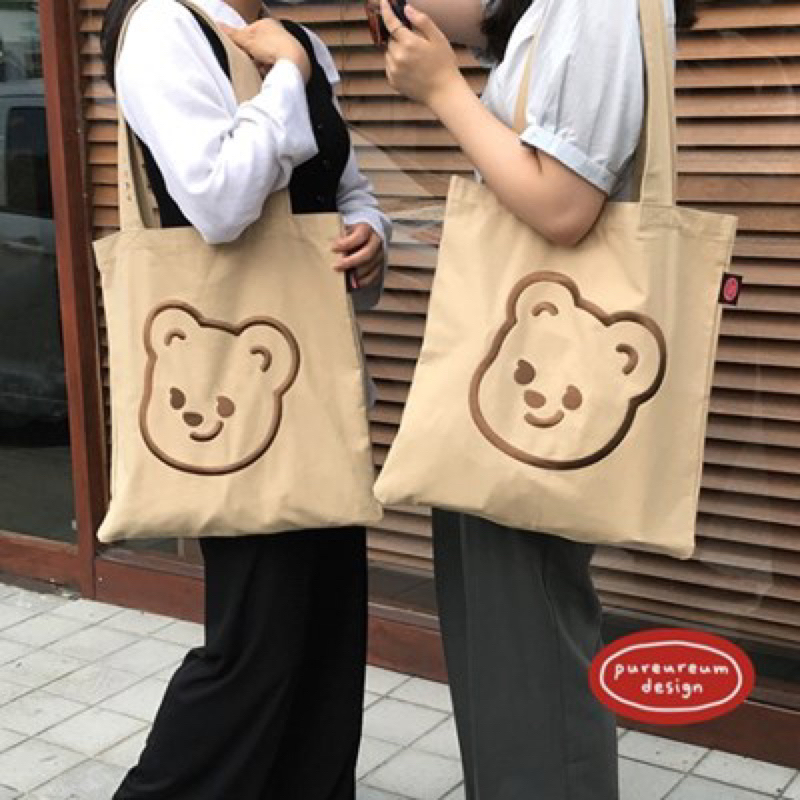「Rana」韓國文青品牌✨pureureumdesign  🐻刺繡熊熊厚帆布袋 帆布包 電腦包