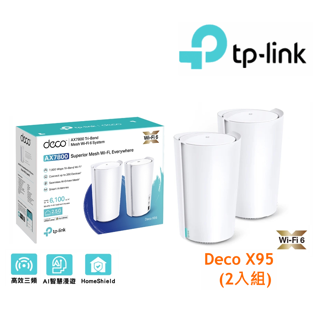 TP-Link Deco X95 AX7800 三頻 AI-智慧漫遊 真Mesh 無線網路WiFi 6 網狀路由器