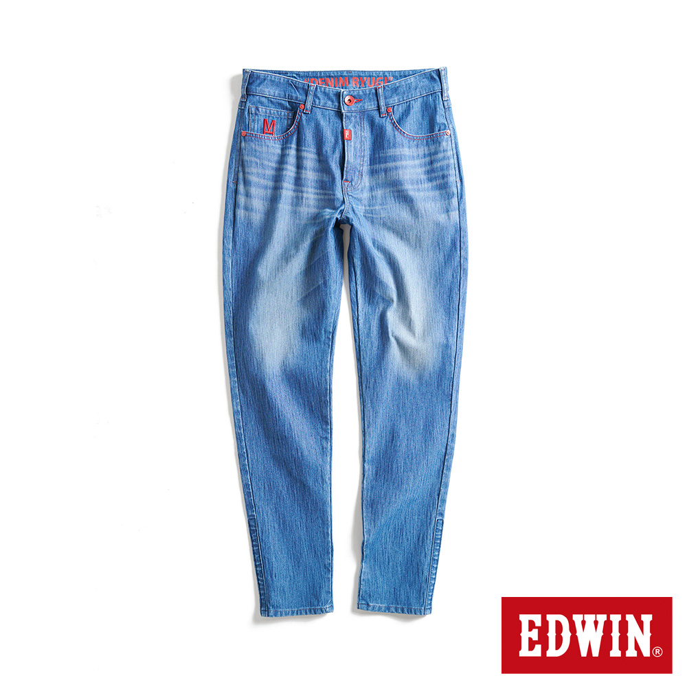 EDWIN 大師系列 JERSEYS迦績 口袋印花超彈性錐形褲(拔洗藍)-男款
