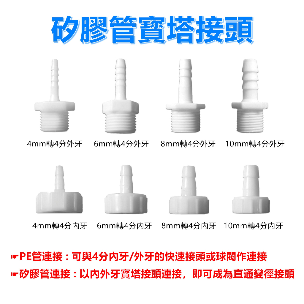 【瑞禾津】寳塔接頭 矽膠管接頭 軟管接頭 PE管轉接矽膠管 茶盤轉接頭 水族轉接頭 4分內外牙