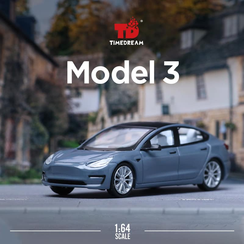 (小賈車庫) TM 1/64 Dream系列 Model 3 MODEL3 水泥灰 TimeMicro 電動車 簡裝