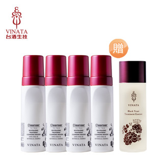 【臺酒生技】全效潔淨保濕柔嫩組(舒緩卸洗慕絲180ml*4加贈黑酵母青春露120ml*1) (滿699免運)