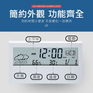 臺灣現貨 日系簡約 透明 多功能 溫濕度 電子鬧鐘 時鐘 溫度計 溼度計 懶人鬧鐘 鬧鈴 智慧鬧鐘 ins 貪睡鐘
