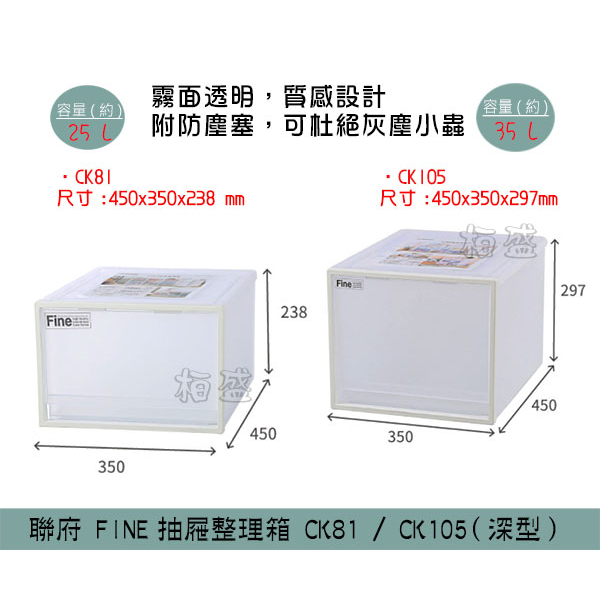 『柏盛』 聯府  FINE抽屜整理箱 CK81 /CK105(深型) 25L/35L 衣物收納箱 置物箱 雜物箱 台灣製