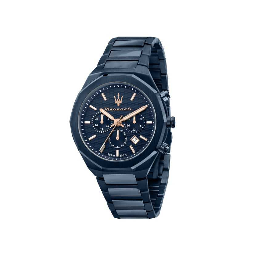 【Maserati 瑪莎拉蒂】STILE 藍色三眼計時男錶 R8873642008 45mm 現代鐘錶