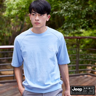 JEEP 品牌LOGO厚磅短袖T恤 (男女適穿) -淺藍