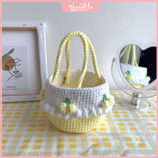 [Vlovelife]臺灣出貨 毛綫材料包 手作鈎織 手工編織 DIY 玩偶 包包 針織 艾丫 奶油櫻桃手提籃編織包水桶