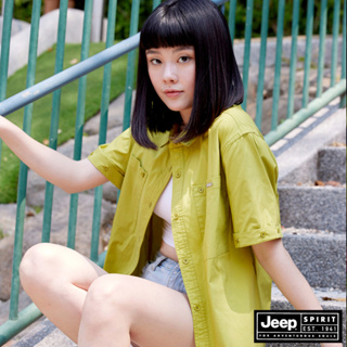 JEEP 女裝 舒適休閒造型短袖襯衫-綠色