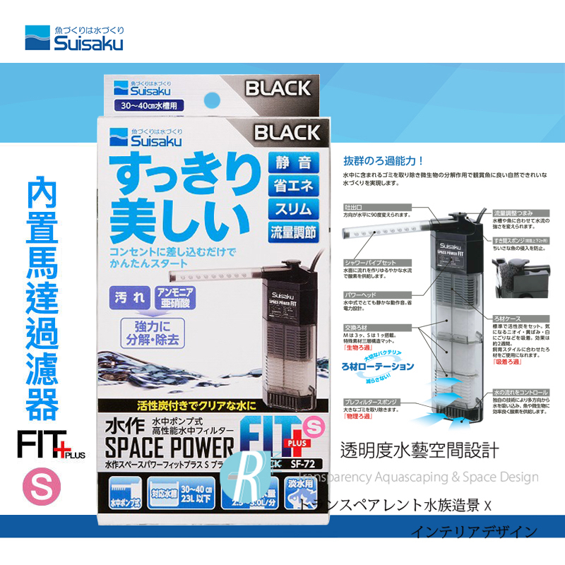 透明度 TRN｜Suisaku 水作｜內置馬達過濾器 FIT PLUS S｜180L/h｜沈水馬達過濾