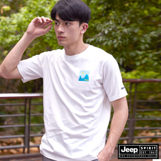 JEEP 男裝 山脈圖騰印花短袖T恤-白色