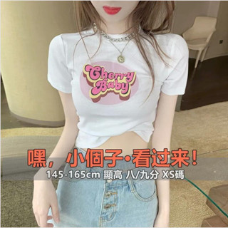 小個子短板T恤印花短款顯瘦T恤學生白色上衣復古港味短袖超短上衣簡約通勤 夏季新款韓系校園風夏季上衣