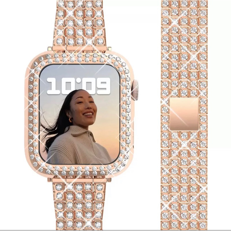 鑲鑽女生錶帶適用於apple watch錶帶殼套裝蘋果iWatc ultra不鏽鋼49mm